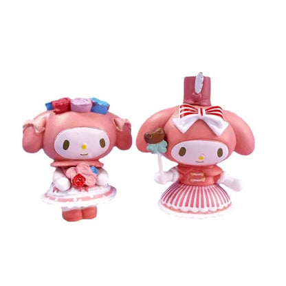 Kulomi Cute Trendy Decorative Figures Tea Party Maid Outfit Sanrio Melody Pvc Model Doll Girl Heart Kids Toys Cake Decoration