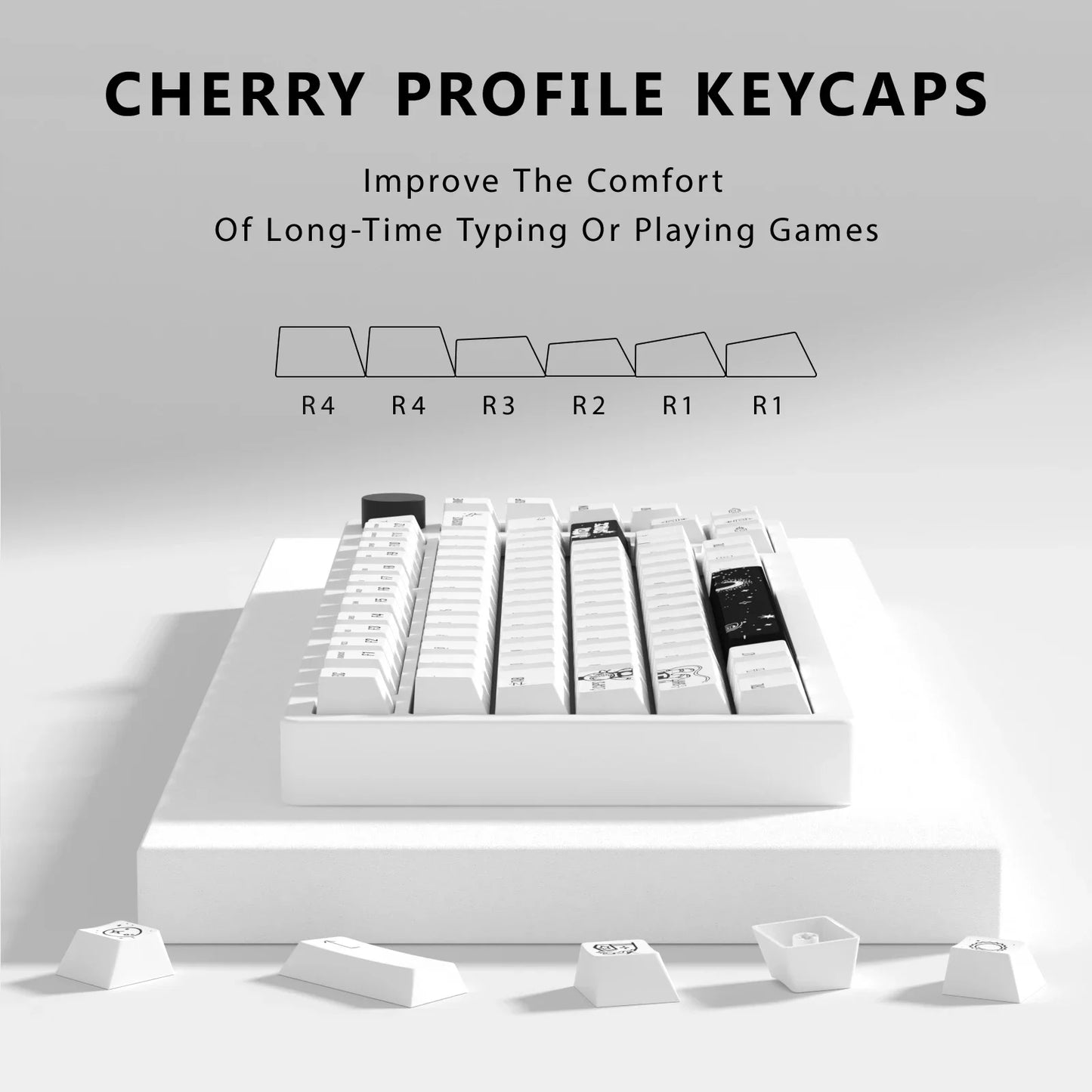 KBDiy Cherry Profile PBT Outer Space Keycaps Set for Mechanical Keyboards White DIY Coutom MX Switches Japanese 139 Keys Caps