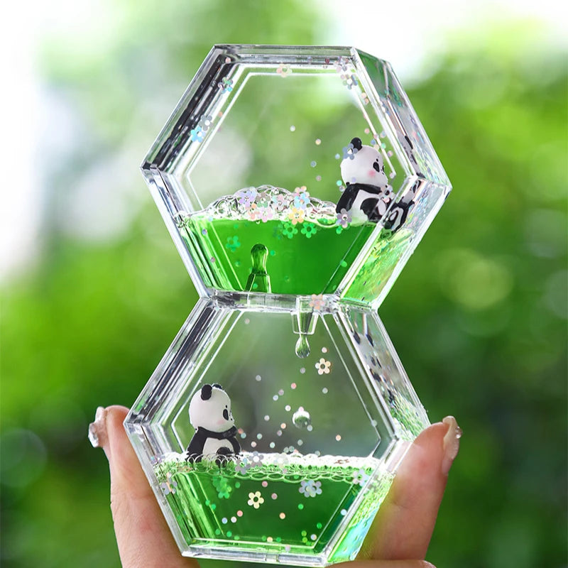 Decoration Cute Panda Decompression Oil Leak Hourglass Creative Ornament Mood Stabilization Desktop Oil Drop Timer As A Gift