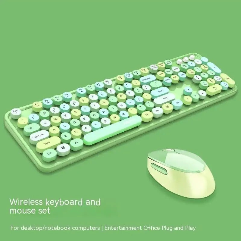 Sweet Wireless Keyboard and Mouse Set for Girls Office Typing Mechanical Hand Feel Keyboard Retro Rainbow