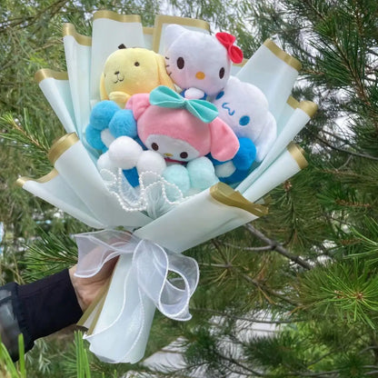 Cartoon My Melody Kuromi Cinnamoroll Kt Cat Plush Doll Toy Sanrio Bouquet Valentine's Day Christmas Graduation Gifts