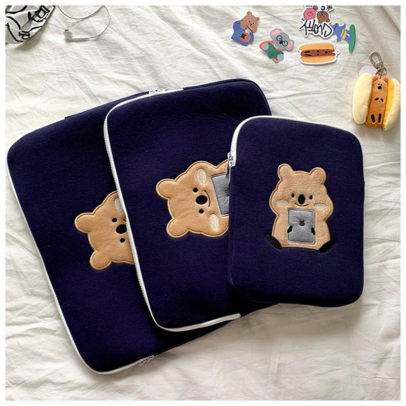 Cartoon Cute Bear Leather Laptop Bag Sleeve for Macbook Air 11 13 Inch Pro 14 15.6 M1 M2 Mac Book IPad Case Cover Accessories