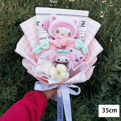 Sanrio Hello Kitty Kuromi Melody Cinnamoroll Plush Bouquet Anime Doll Toy For Valentine's Day Home Decoration Xmas Friend Gifts