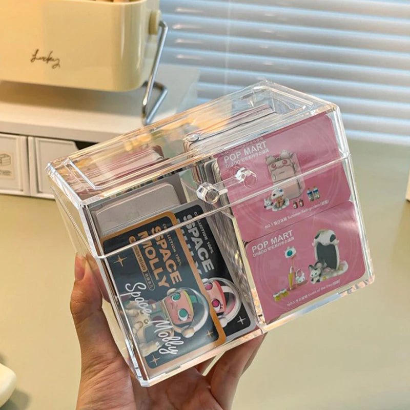 Transparent Acrylic Card Storage Box Holds 400 Postcards 12x10.5cm Display Card Case With 2 Compartments For Postcard/Photos