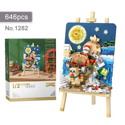 Christmas Sleigh Hanging Painting Building Block Set DIY Creative Drawing Board Assembly Ornaments Children's Toys Gifts