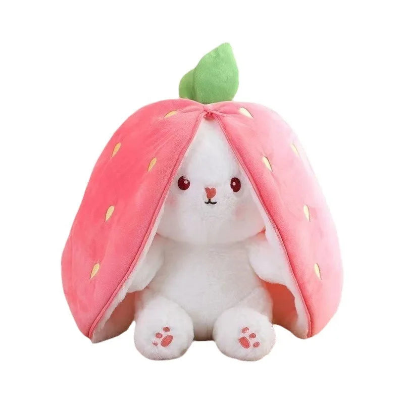 Kawaii Fruit Transfigured Bunny Plush Toy Cute Carrot Strawberry Turn Into Rabbit Plush Cosplay Toy Kids Birthday Christmas Gift