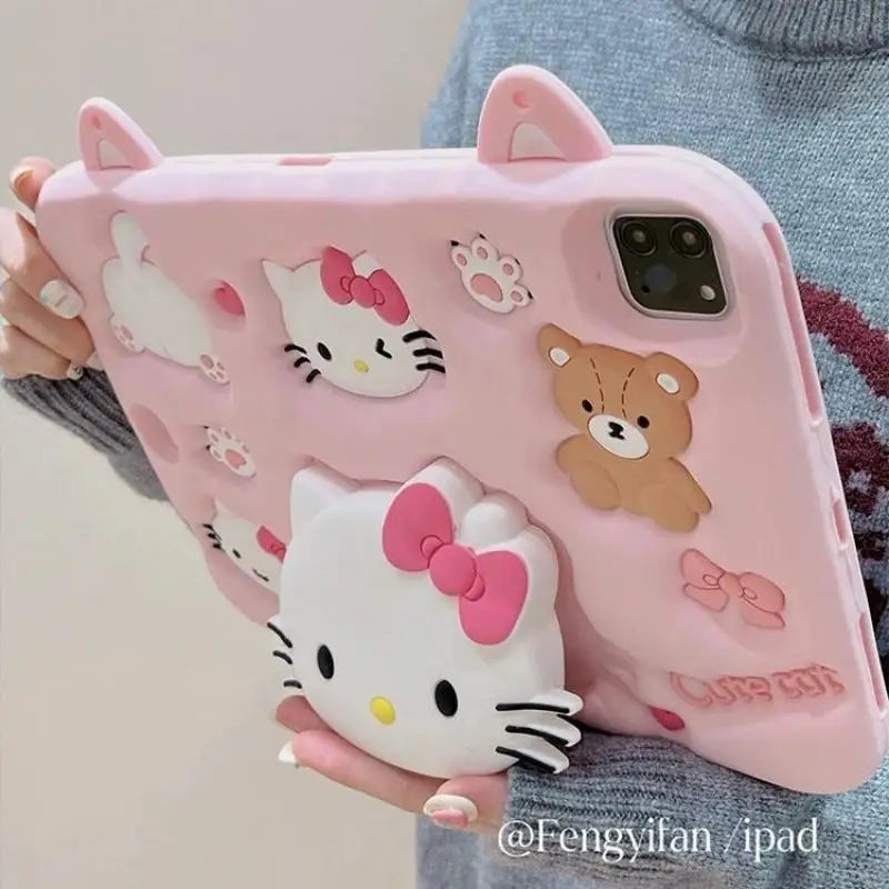 Kawaii Sanrio Hello Kitty IPad Case Cute Cartoon Silica Gel Anti Bending Lazy Stand Air4 5 Mini6 10.2 Inch Ipad Cases Girl Gifts