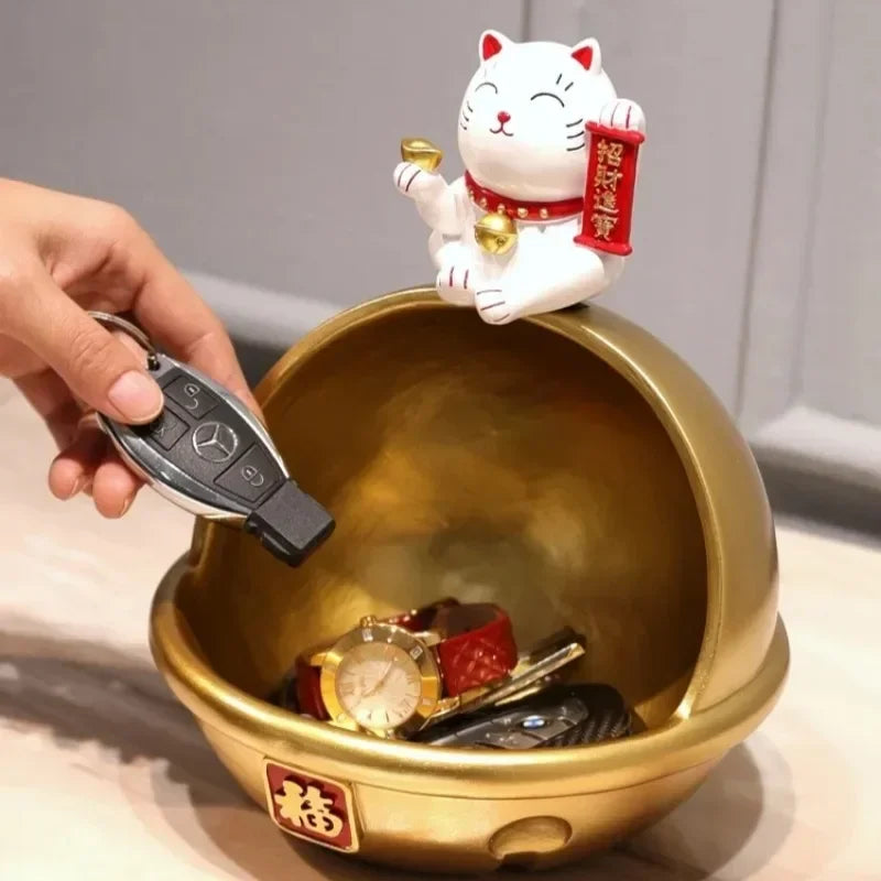 Lucky Cat Storage Bowl, Decorative Key Holder, Foyer Ornament, Desktop Organizer, Creative Home Decor Accessory