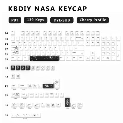 KBDiy Cherry Profile PBT Outer Space Keycaps Set for Mechanical Keyboards White DIY Coutom MX Switches Japanese 139 Keys Caps