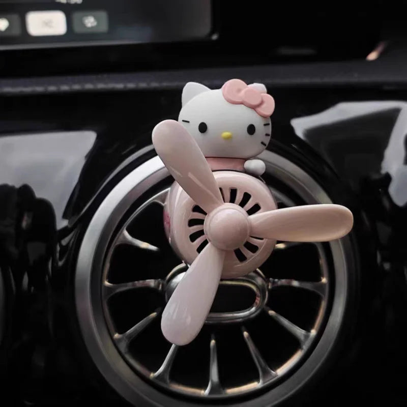 New Sanrio Car Air Freshener Hello Kitty Bear Pilot Rotating Propeller Aromatherapy Air Outlet Fragrance Auto Perfume Pendant