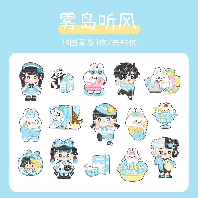 45pcs Etori Life Cute Cartoon Girl Sticker DIY Kawaii Decorative Stationery Album Diary Cup Notebook Mobile Phone Toy Scrapbook