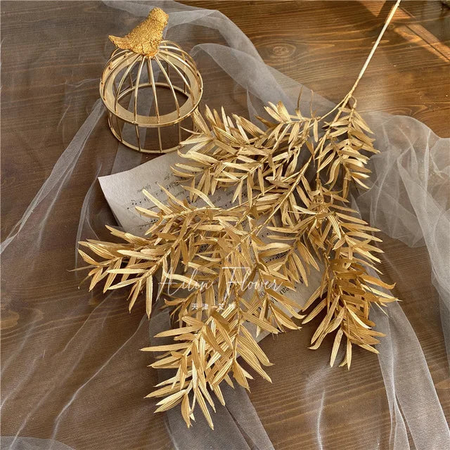 Gold Series Artificial Plants Leaf Wedding Supplies Flower Arrangement Materials Fake Floral Bouquet Christmas Home Decor Props