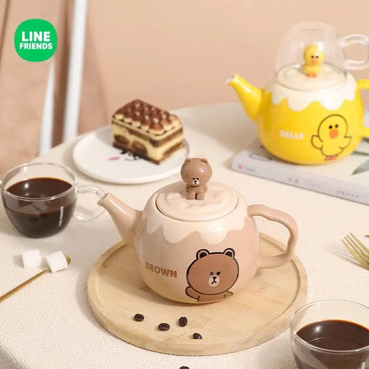 Anime Brown Bear Sally Cony 1000Ml Coffee Ceramic Pot with 2Pcs Glass Cup Kawaii Home Office Large Capacity Water Bottle Teapot