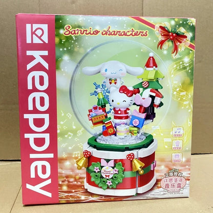 Keeppley Cartoon Sanrio Wishing Christmas Music Box Assembled Building Blocks Hello Kitty Assembled Model Ornaments Toys Gifts