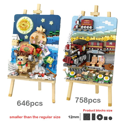 LOZ Creative Water Surfing Painting Spring Day Train Building Block sChristmas Tree Paintboard Toys Puzzle Brick Girl Kids Gifts