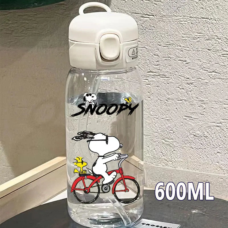 Snoopy Straw Water Cup Portable Plastic 600/400ML Charlie Browns Transparent Outdoor Large Capacity Sport Cute Water Bottle