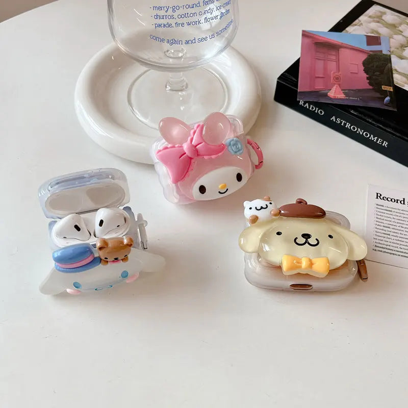 Sanrio Bluetooth Earphone Case For Airpods Pro 1 2 3 Luminous 3D Cinnamoroll My Melody Doll Earphone Accessories Air Pod Cover