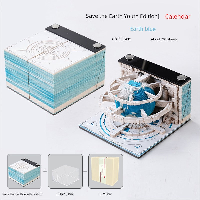 2025 Snake Year Save the Earth Calendar 3D Three-Dimensional Paper Carving Note Creative Model Hand Tear Desktop Decoration Desk Calendar