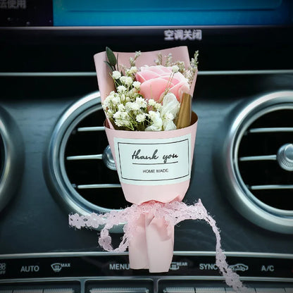 Mini Rose Bouquet Car Air Vent Clip Creative Flowers Mini Bouquet Car Perfume Air Freshener Ornament Car Accessories Interior