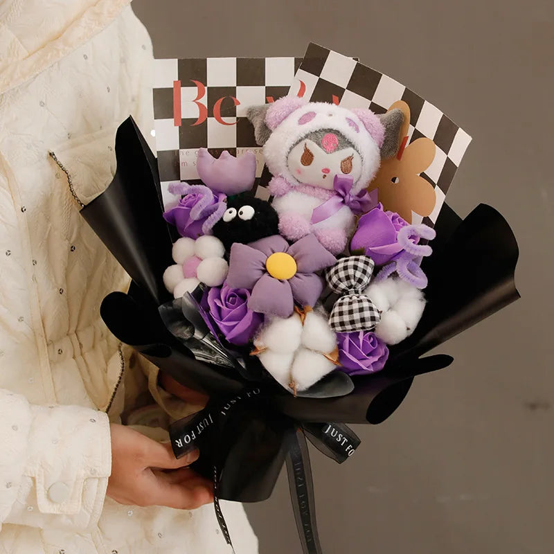 Sanrio Cartoon Doll Bouquet Kuromi Cinnamoroll My Melody Hello Kitty Kawaii Anime Girl Cute Valentine's glow Birthday Gift