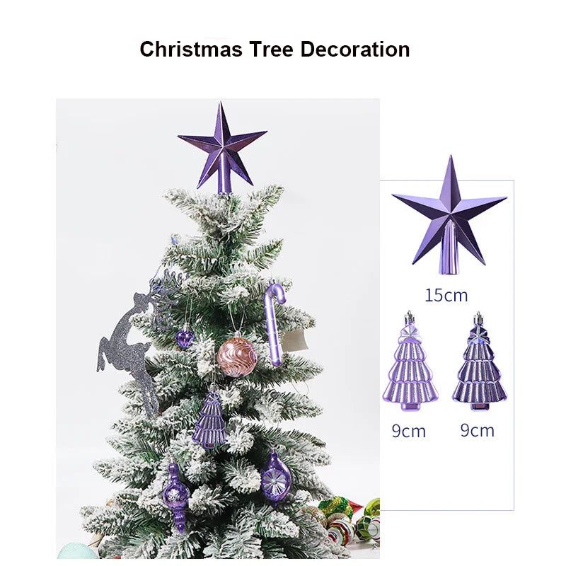 88pcs Christmas Ball Purple Gold Red Green Baubles Xmas Tree Hanging Ornaments Christmas Tree Top Star Decoration for Navidad