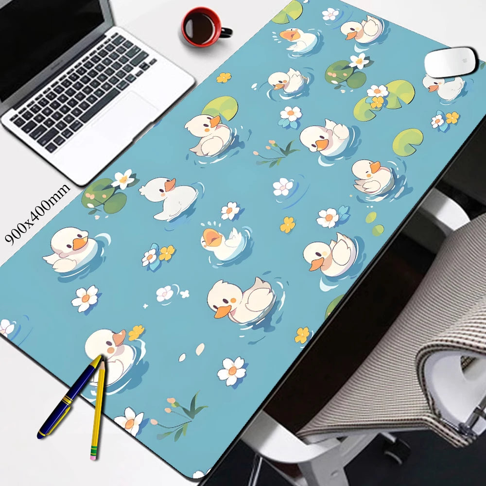 Duck Butts in Pond Desk Mat Aesthetic Cute Duck Lofi Mouse Pad Kawaii Green Deskmat Adorable Chibi Blue Gamer Girl Desk Mat XXL