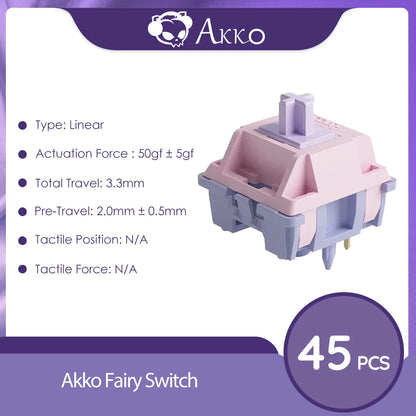 Akko Fairy Switch 5 Pin 50gf Linear Silent Switch Compatible with MX Mechanical Keyboard (45pcs)