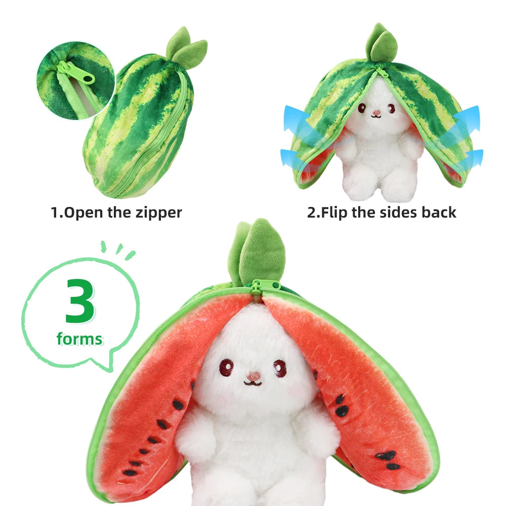 2024 New Bunny Plush Toy Cute Fruit Rabbit Stuffed Animals Transform Cuddly Bunny Plushie Doll for Kids Birthday Gift