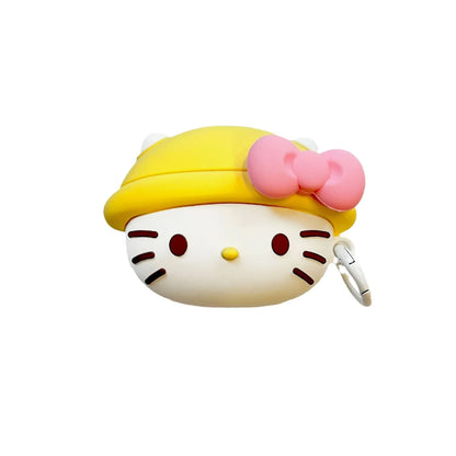 For Airpods Pro 2 Case,Hello Kitty Yellow Hat Silicone Shockproof Protective Earphone Cover For Airpod 4 Case 2024 For Kid Funda