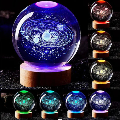 3D Solar system laser carving Crystal ball Color night light, Birthday gift for girlfriend, Classmates and children