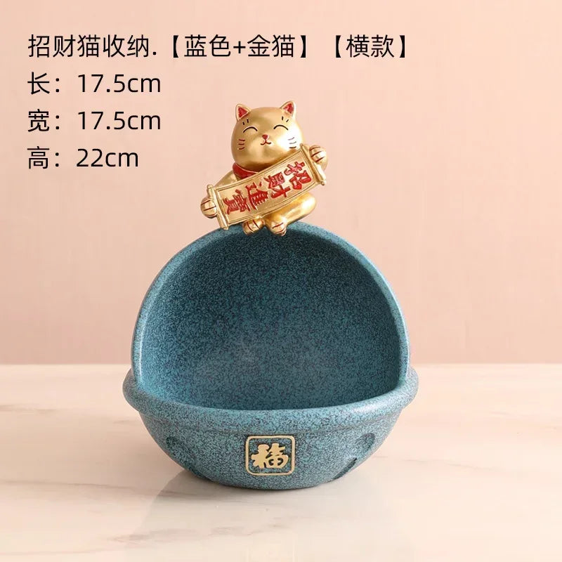 Lucky Cat Storage Bowl, Decorative Key Holder, Foyer Ornament, Desktop Organizer, Creative Home Decor Accessory