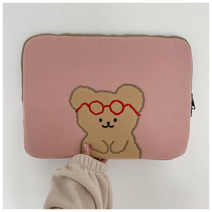 Cartoon Cute Bear Leather Laptop Bag Sleeve for Macbook Air 11 13 Inch Pro 14 15.6 M1 M2 Mac Book IPad Case Cover Accessories