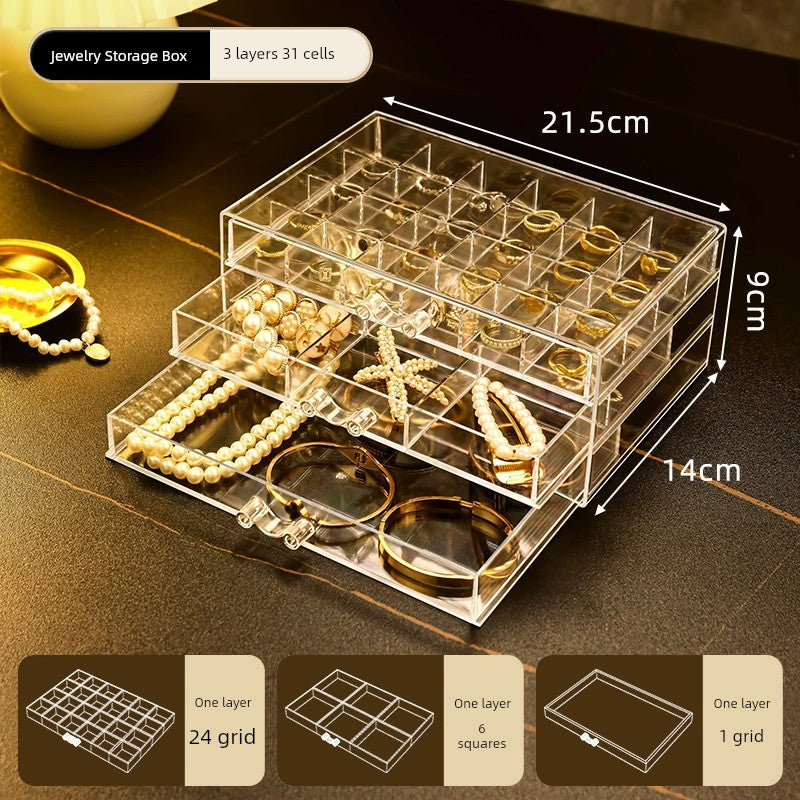 Transparent Large Capacity Drawer Ring Necklace Jewelry Box