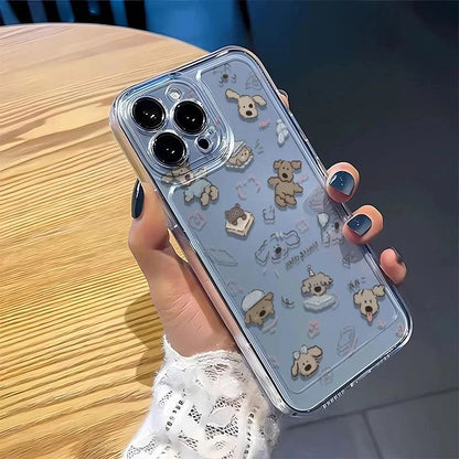 Cartoon full screen dog transparent phone case for iPhone 7 8 plus xr x 11 12 13 14 15 pro max soft silicone anti-drop