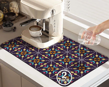 Cross-Border Creative Pattern Kitchen Countertop Hydrophilic Pad Amazon Diatom Ooze Wind Mat Bowl Dish Drying Mat Slip-Resistant