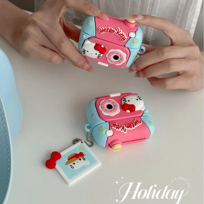 For Airpods 4 Case 2024,Hello Kitty Camera With Keychain Protective Earphone Silicone Cover For Airpod 4 Case Girls Women Funda