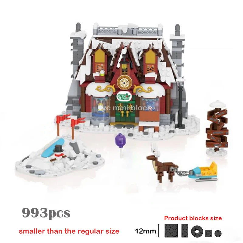 Loz Mini Street View Winter Town Santa Claus Home Building Block DIY Sled Shop Cake Shop Assembly Decor Toys For Kids Xmas Gifts