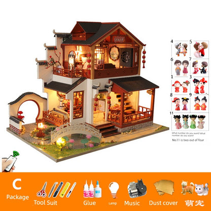 Creative Retro Chinese Style DIY Cottage Japanese Style House C Courtyard Model Hand-Assembled Female Birthday Christmas Gift