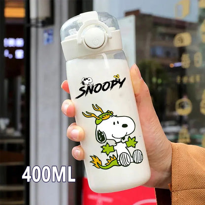 Snoopy Straw Water Cup Portable Plastic 600/400ML Charlie Browns Transparent Outdoor Large Capacity Sport Cute Water Bottle