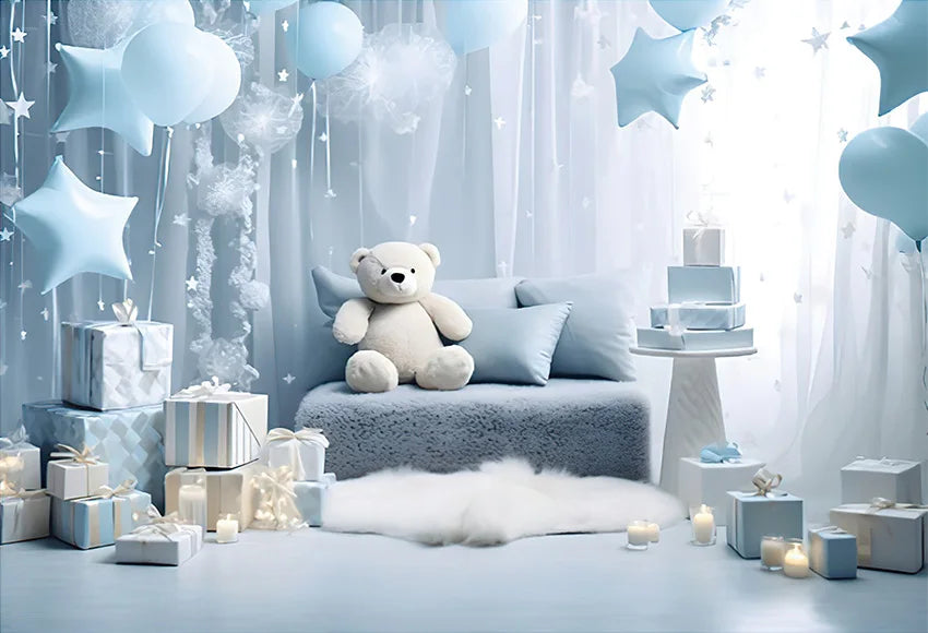 Mehofond Christmas Toy Bear Backdrop Photography Newborn Birthday Portrait Star Balloon Flowers Xmas Gift Decor Photo Background