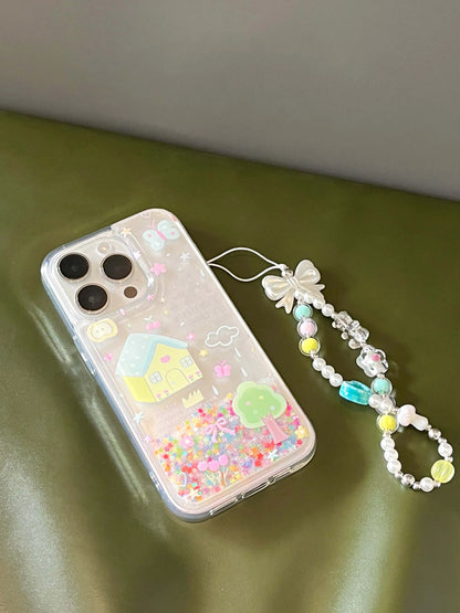 Shiny blingbling Quicksand glitter ins family bow cute bracelet phone case for iphone 11 12 13 promax 14 15 16 pro max cover