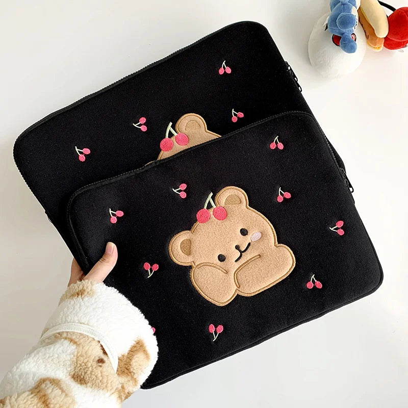 Cartoon Cute Bear Leather Laptop Bag Sleeve for Macbook Air 11 13 Inch Pro 14 15.6 M1 M2 Mac Book IPad Case Cover Accessories