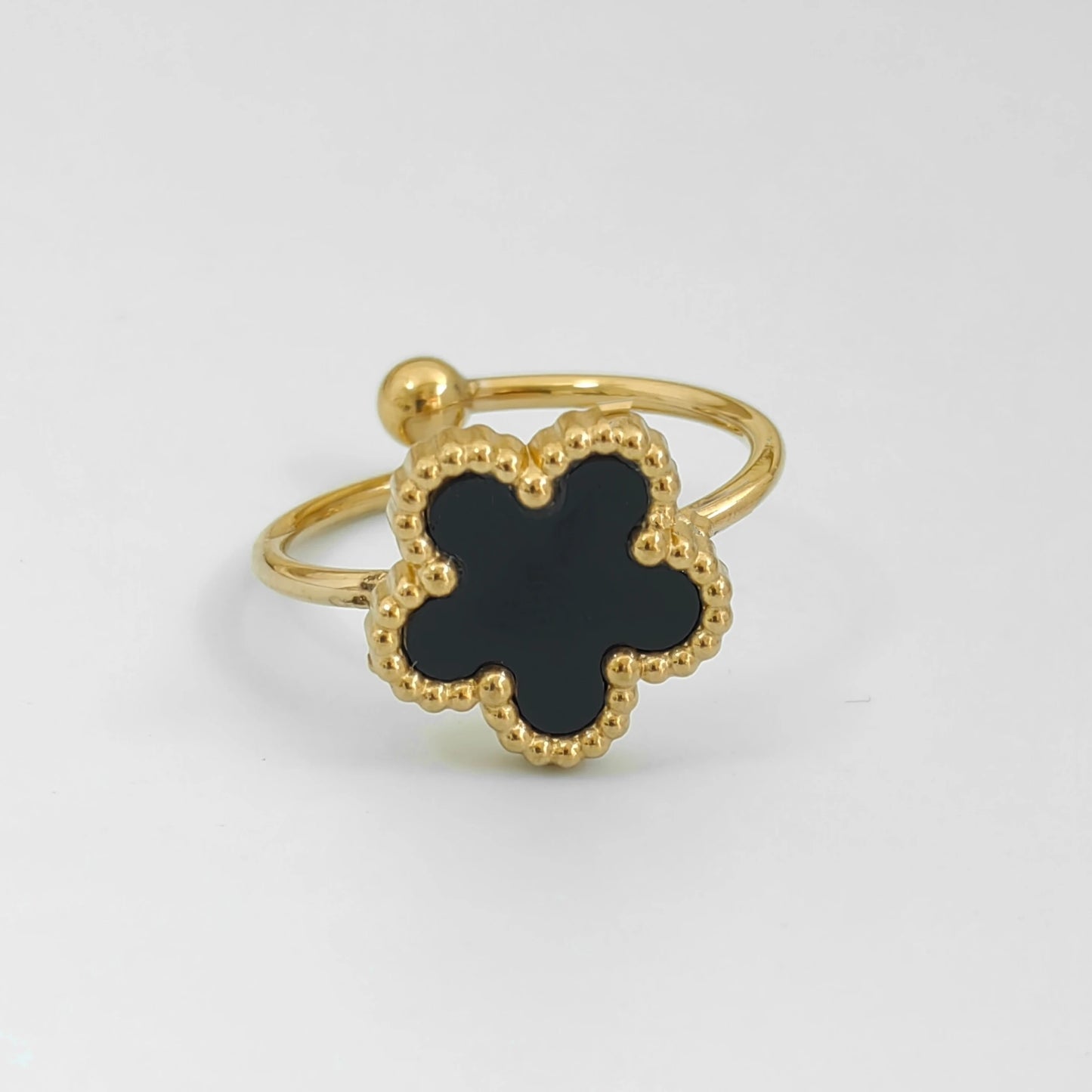 Stainless Steel 316L Flower Ring Adjustable Clover Aesthetic Rings Woman Women's Fashion Jewelry Accessories Christmas Gifts