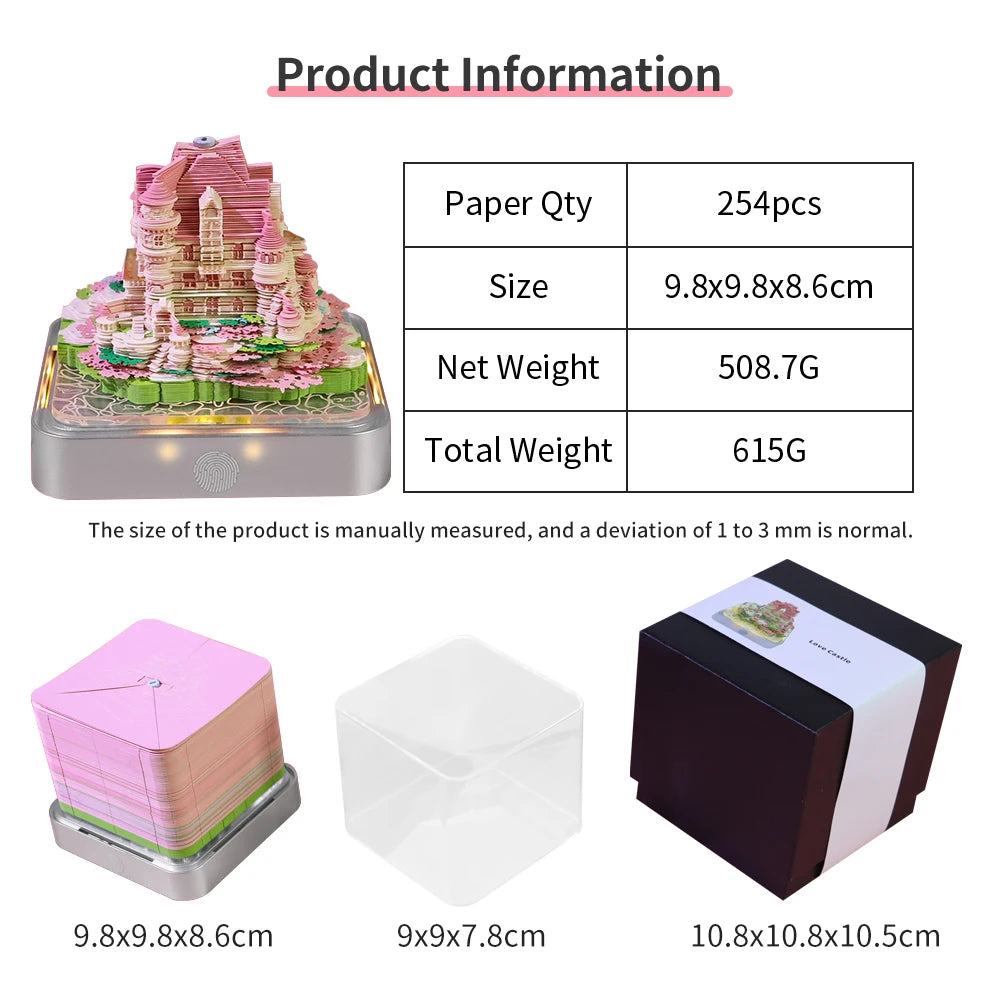 Omoshiroi Block 3D Artistic Notepads Love Castle Memo Notepad 3D Paper Carved Sticky Notes Birthday Gift For Mom