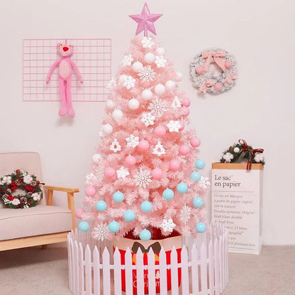 Artificial Pink Christmas Tree 150 180 CM Pine Branches Christmas Tree Set LED Lights Sturdy Tripod PVC Christmas Tree Decor