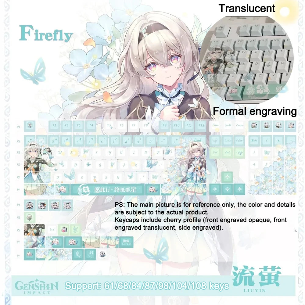 1 Set Honkai: Star Rail Firefly Opaque PBT Keycaps Anime Games Translucent Key Caps Cherry Profile for DIY Mechanical Keyboards