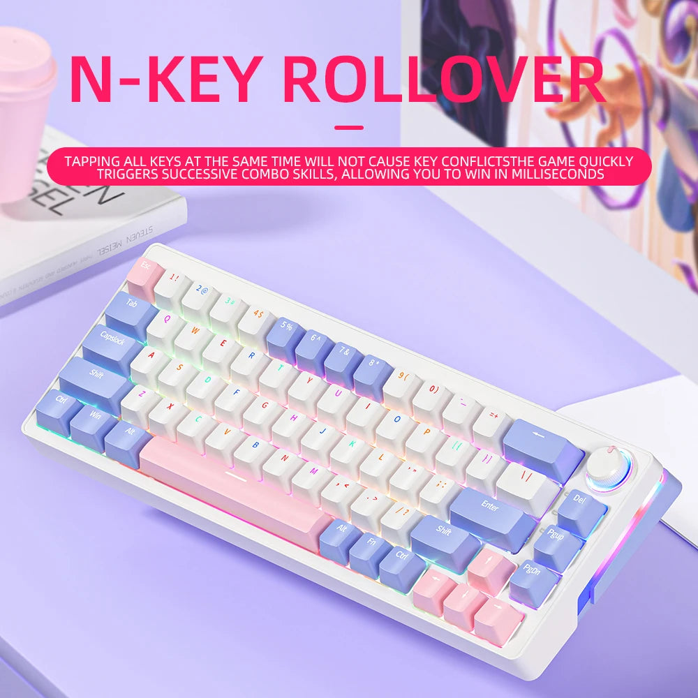 FuryCube ZA68 Pro(EN/RU)  68 Keys Mechanical Keyboard Hot Swappable 3 Modes PBT RGB 65% Gaming Keyboards Linear Switch