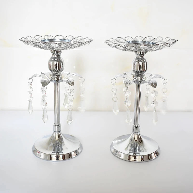 PEANDIM Silver Crystal Candle Holder Wedding Candlestick Christmas Party Table Centerpieces Candelabra Flower Vase Home Decor