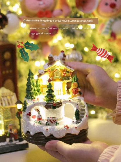 2023 Children's Day Luminous Music Biscuit House Rotate Small Train Snow House Electric Gift Export Export High-End