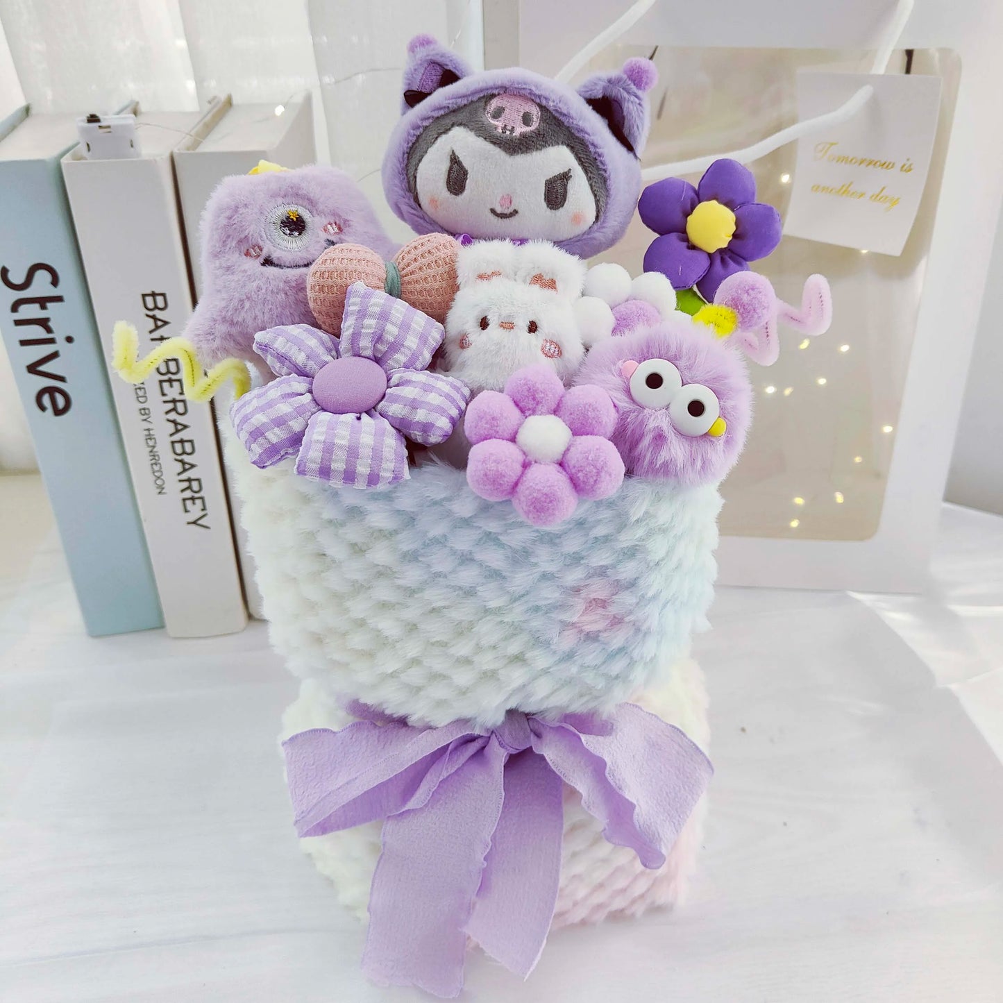 Cartoon My Melody Kuromi Cinnamoroll Kt Cat Plush Doll Holding Flower Bouquet Valentine's Day Christmas Graduation Birthday Gift